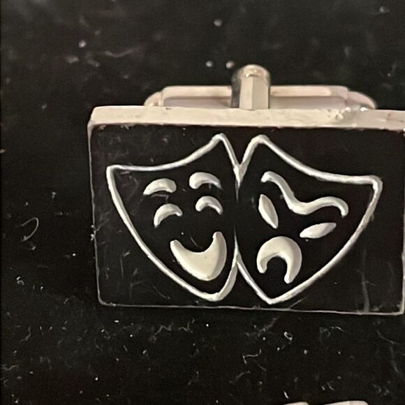 Vintage MCM Shakespeare comedy/tragedy theater masks tie bar & cuff links - Picture 4 of 11